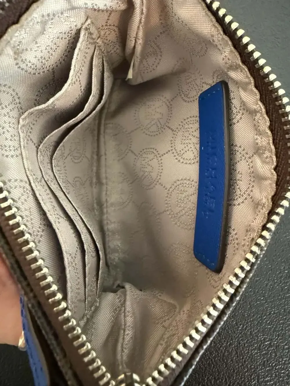 Michael Kors Logo Print Brown‎ and Blue Wristlet Pouch 32T5SJSW1B